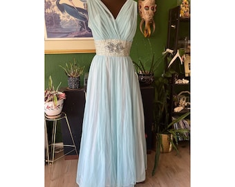 Vintage Light blue floor length gown with beaded waist detail