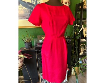 Lipstick red Mad Men style Carol Brent wiggle dress with bow detail