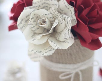 Book Paper Rose Centrepieces, Wedding Centerpieces, Book Page Roses, Paper Flower Bouquet,  Paper Roses, Eco Wedding Flowers