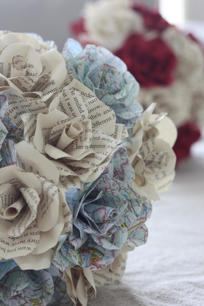 Book Paper Bridal Bouquet 19 Long Stem Roses Paper Flower Etsy