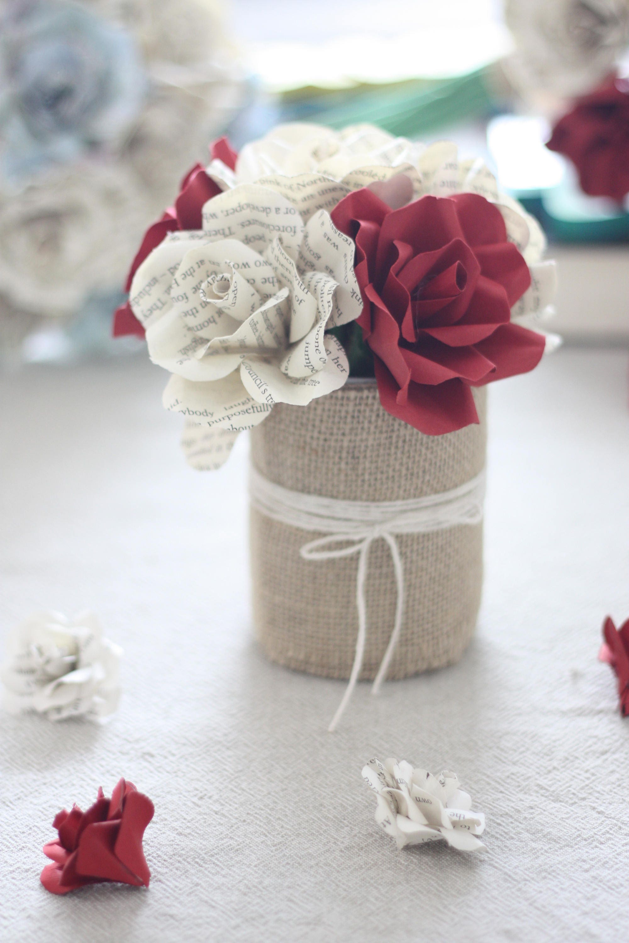 Book Paper Rose Centrepieces, Wedding Centerpieces, Book Page Roses ...