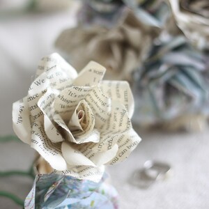 Long Stem Paper Rose, Individual Paper Rose, Book Page Roses, Paper Flowers, Paper Roses, Eco Wedding Flowers image 3