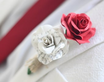 Book Paper Rose Boutonniere, Groom Boutonniere, Book Page Roses, Paper Flower Boutonniere, Paper Roses, Eco Wedding
