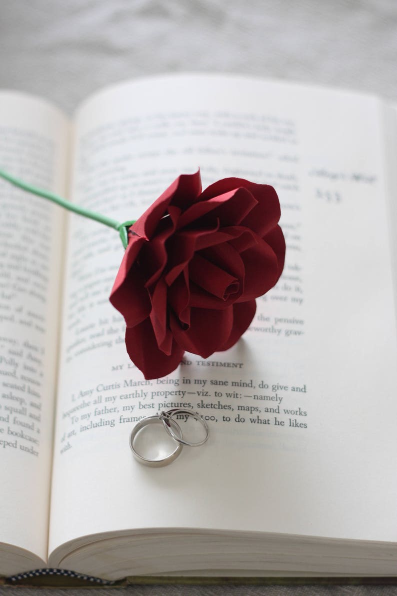 Long Stem Paper Rose, Individual Paper Rose, Book Page Roses, Paper Flowers, Paper Roses, Eco Wedding Flowers image 1