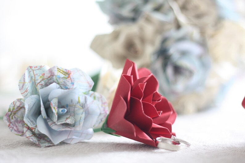 Long Stem Paper Rose, Individual Paper Rose, Book Page Roses, Paper Flowers, Paper Roses, Eco Wedding Flowers image 5