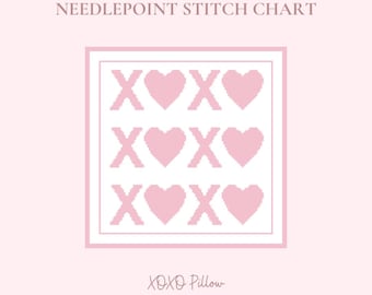 XOXO Needlepoint Pillow with Hearts | Digital Stitch Chart PDF