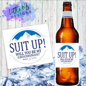 Suit Up, Groomsman Ask Label, instant download, groomsman beer, groomsman gift, wedding labels, wedding ideas, usher gift ,bridal party gift