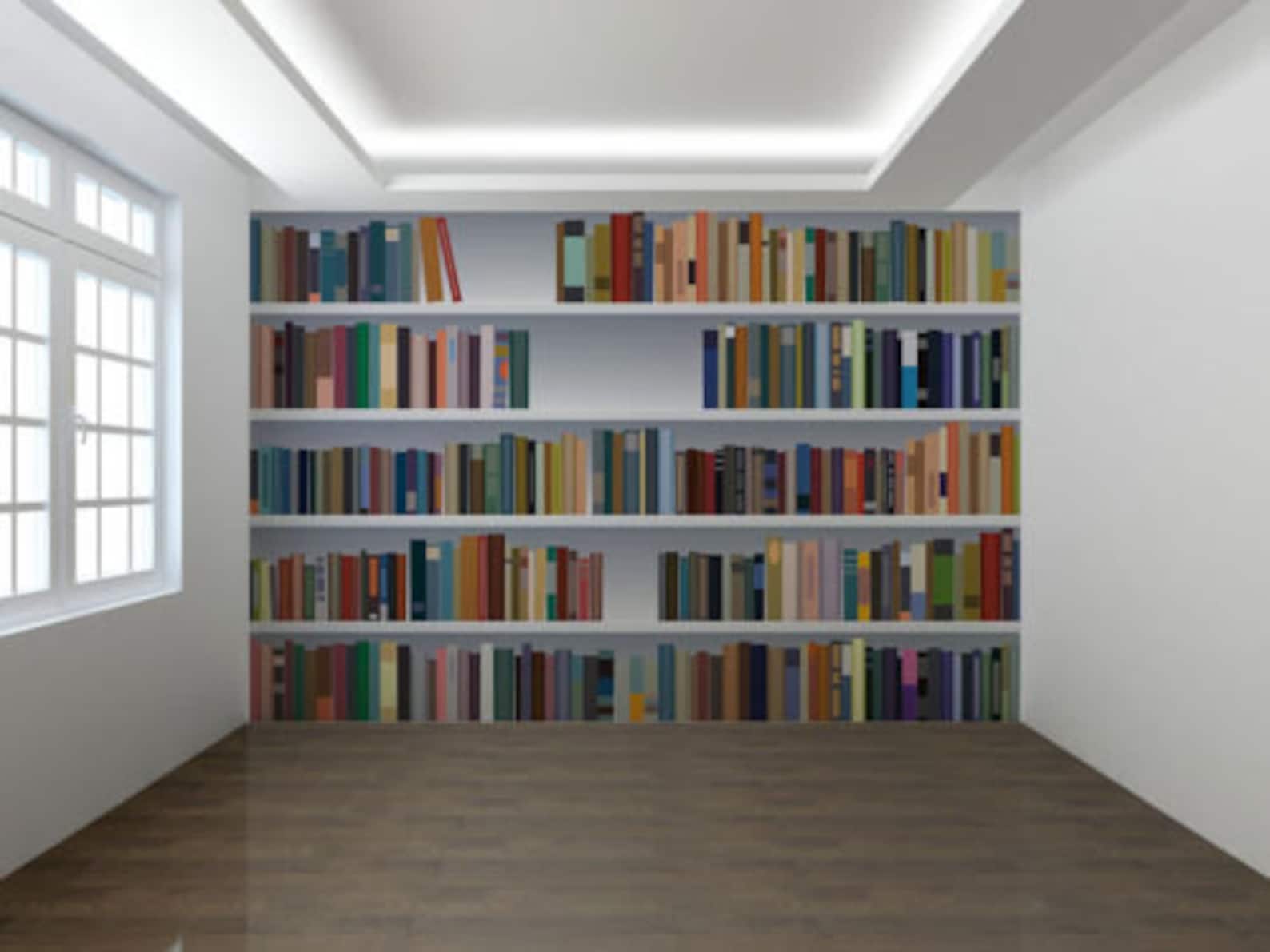 Fake Bookcase 3d photo Wallpaper wall mural 7333978 Library Etsy