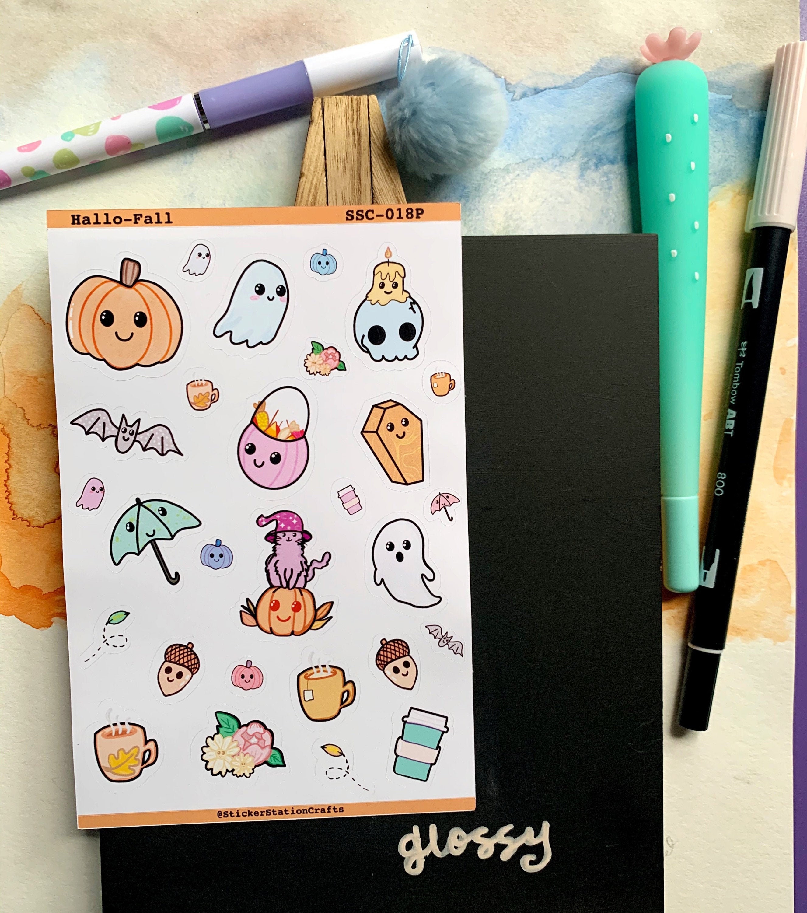 hallo fall pastel glossy sticker sheet bujo stickers etsy