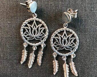 Andean Lotus Flower and Feather Earrings