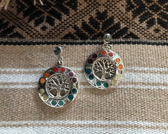 Andean Silver and Abalone Tree of Life Earrings