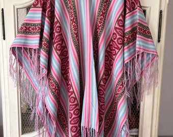 Andean Woven Poncho - Pink