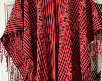 Andean Woven Poncho - Red/Orange