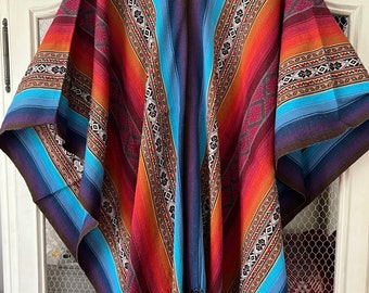 Andean Woven Poncho - Blue and Orange