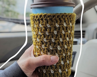 Hand crochet coffee cup sleeve with bottom - patchouli