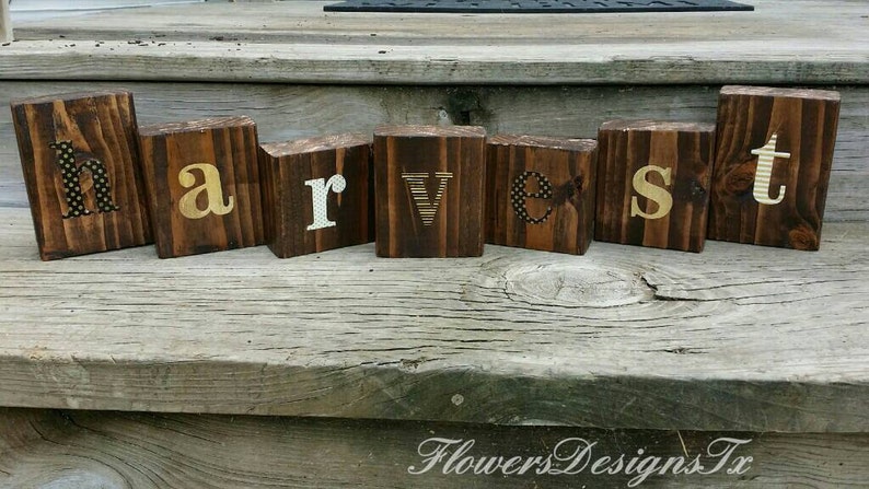 HARVEST wooden blocks \u2022 Fall Decor \u2022 Rustic table decor \u2022 Autumn blocks \u2022 It/'s Fall Y/'all
