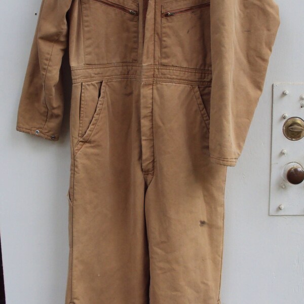 Vintage 80s   Anthony's Buckhide Insulated One Piece Suit Canvas Coveralls Medium Tall 40 42 <Price Reduced>