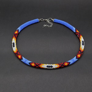 Native Americans inspired beaded necklace, Native beadwork, Bead crochet choker, Handmade ethnic jewelry, Southwest necklace