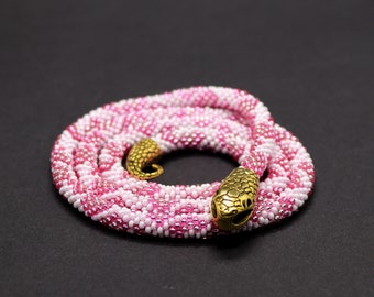 Pink snake necklace Ouroboros choker Serpent necklace Crochet snake