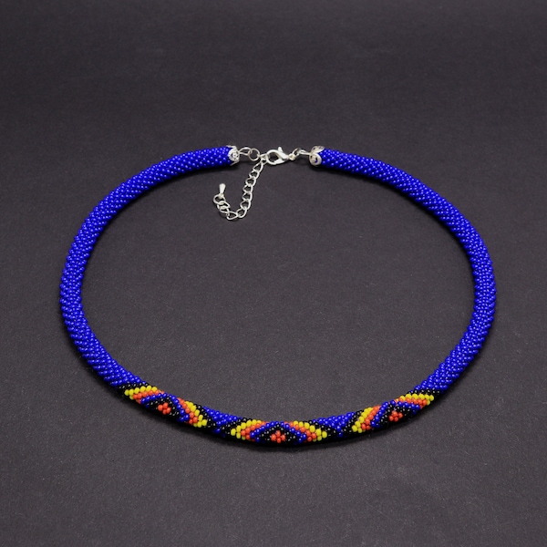 Native Americans inspired beaded necklace Native beadwork Blue bead crochet choker