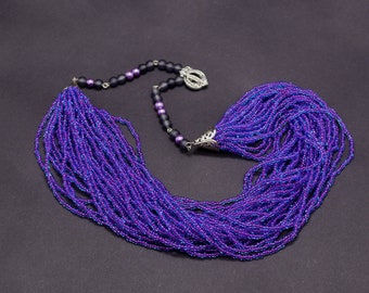 Purple multi strand seed bead necklace Long chunky necklace Bold jewelry