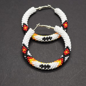 White native style hoop earrings Bead crochet hoops Southwestern beaded hoops Beadwork