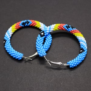Turquoise native style hoop earrings Bead crochet hoops Southwestern hoops image 10