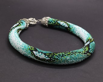 Green snake necklace Serpent ouroboros choker Bead viper necklace Python necklace