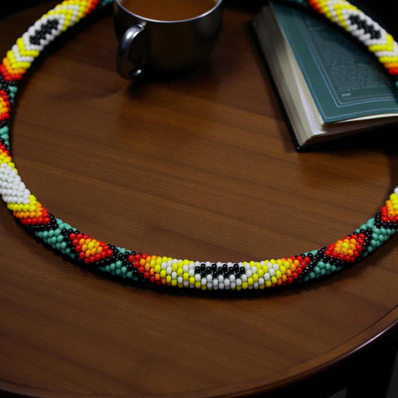 Native Americans Inspired Seed Bead Crochet Necklace, Chunky Beaded ...