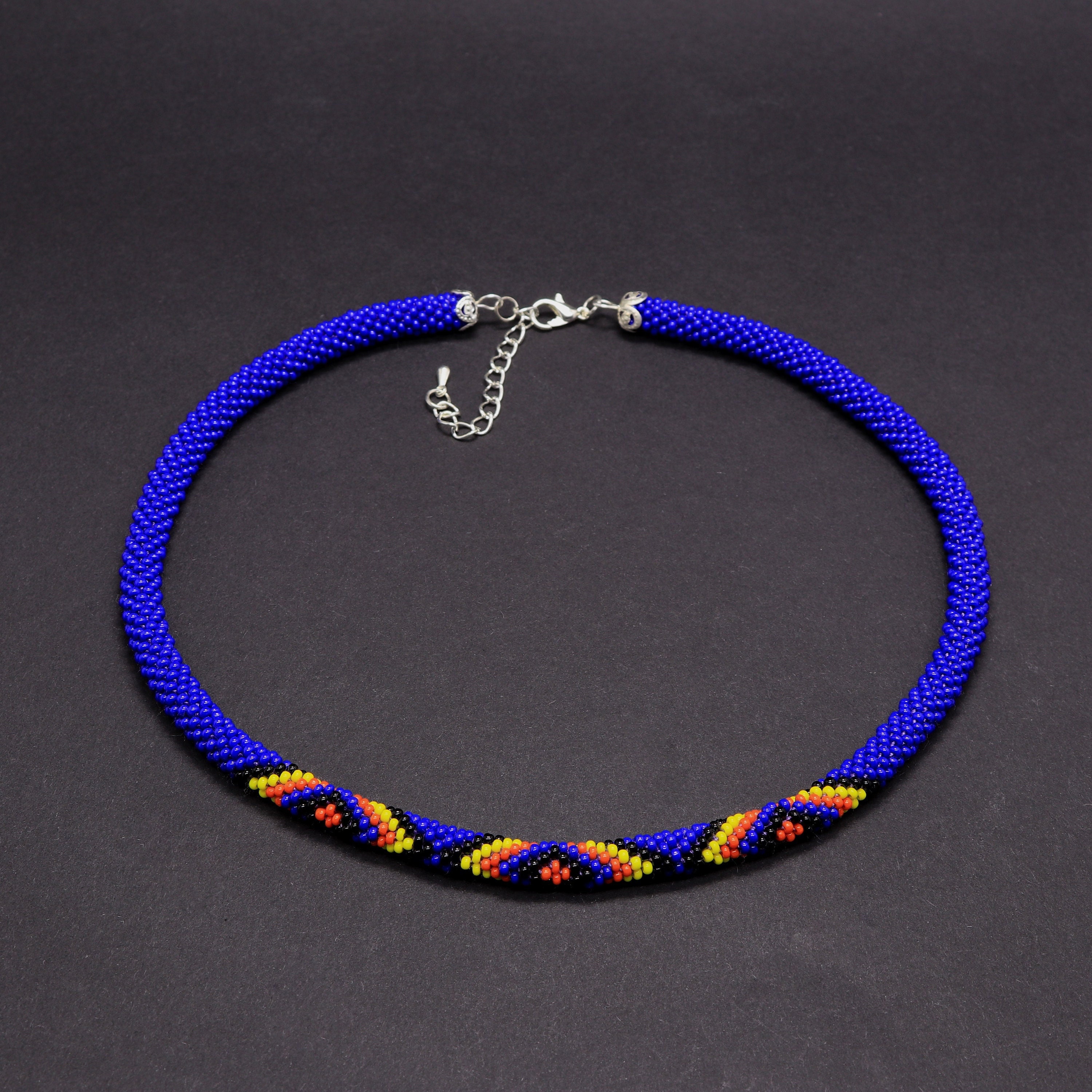 Native Americans inspired beaded necklace Native beadwork Blue bead crochet choker