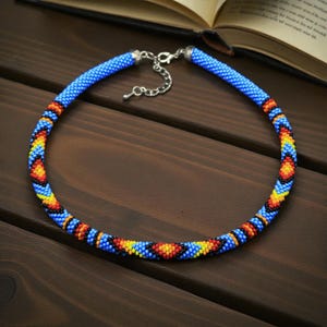 Native Americans inspired beaded necklace, Bead crochet choker, Colorful beadwork, Handmade rope necklace