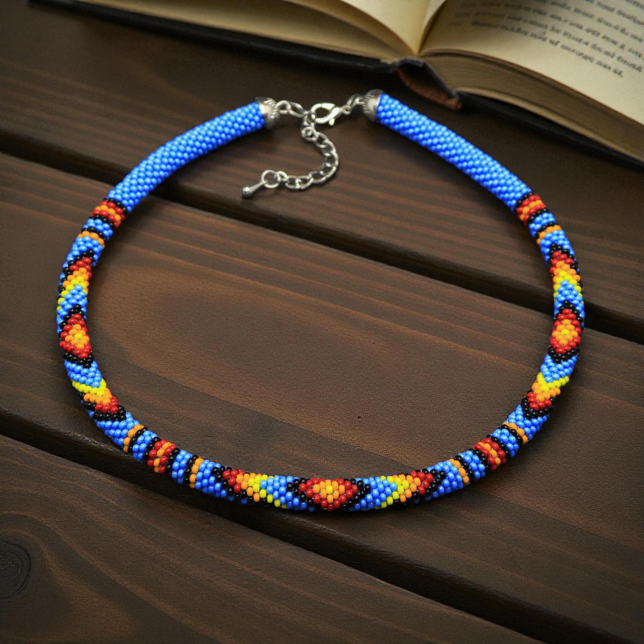 ネイティブアメリカン風ビーズネックレス、ビーズクロッシェチョーカー