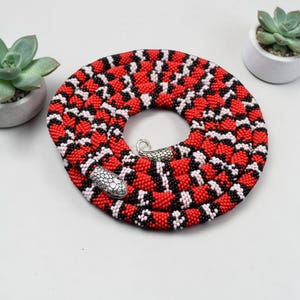 Red snake necklace, Bead snake choker, Ouroboros serpent lariat, Viper bracelet men