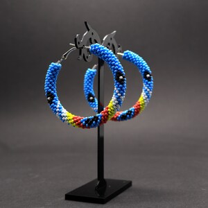 Turquoise native style hoop earrings Bead crochet hoops Southwestern hoops image 7