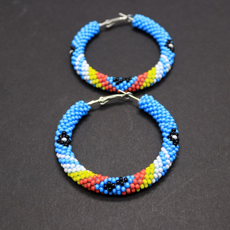 Turquoise native style hoop earrings Bead crochet hoops Southwestern hoops image 9