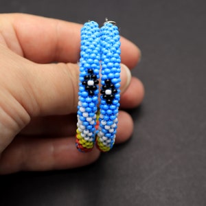 Turquoise native style hoop earrings Bead crochet hoops Southwestern hoops image 8