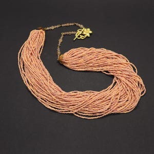 Pale pink multi strand beaded necklace Long chunky seed bead necklace Handmade statement jewelry