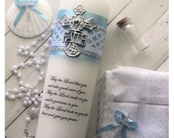 catholic baptism candle set for boy