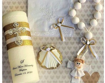 catholic baptism candle set for boy