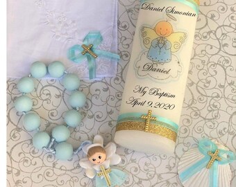catholic baptism candle set for boy