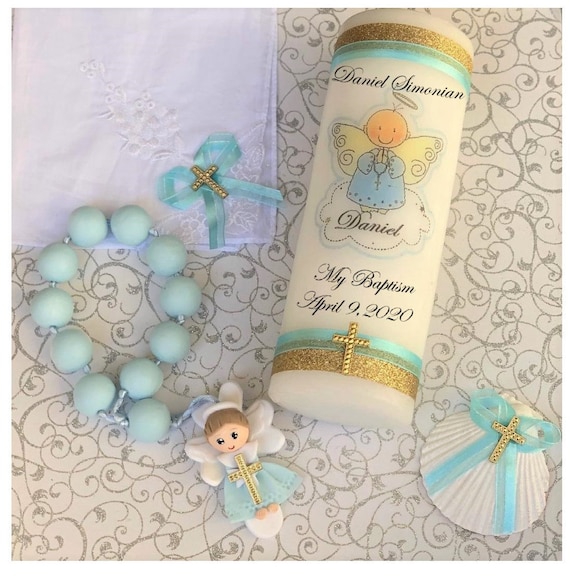 baptism candle set for baby boy