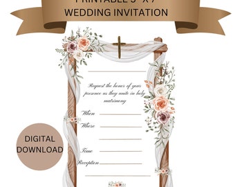 Digital Download wedding invitation. Wedding invitation template. rustic floral wedding invitation. Rustic wedding invitation templateplate
