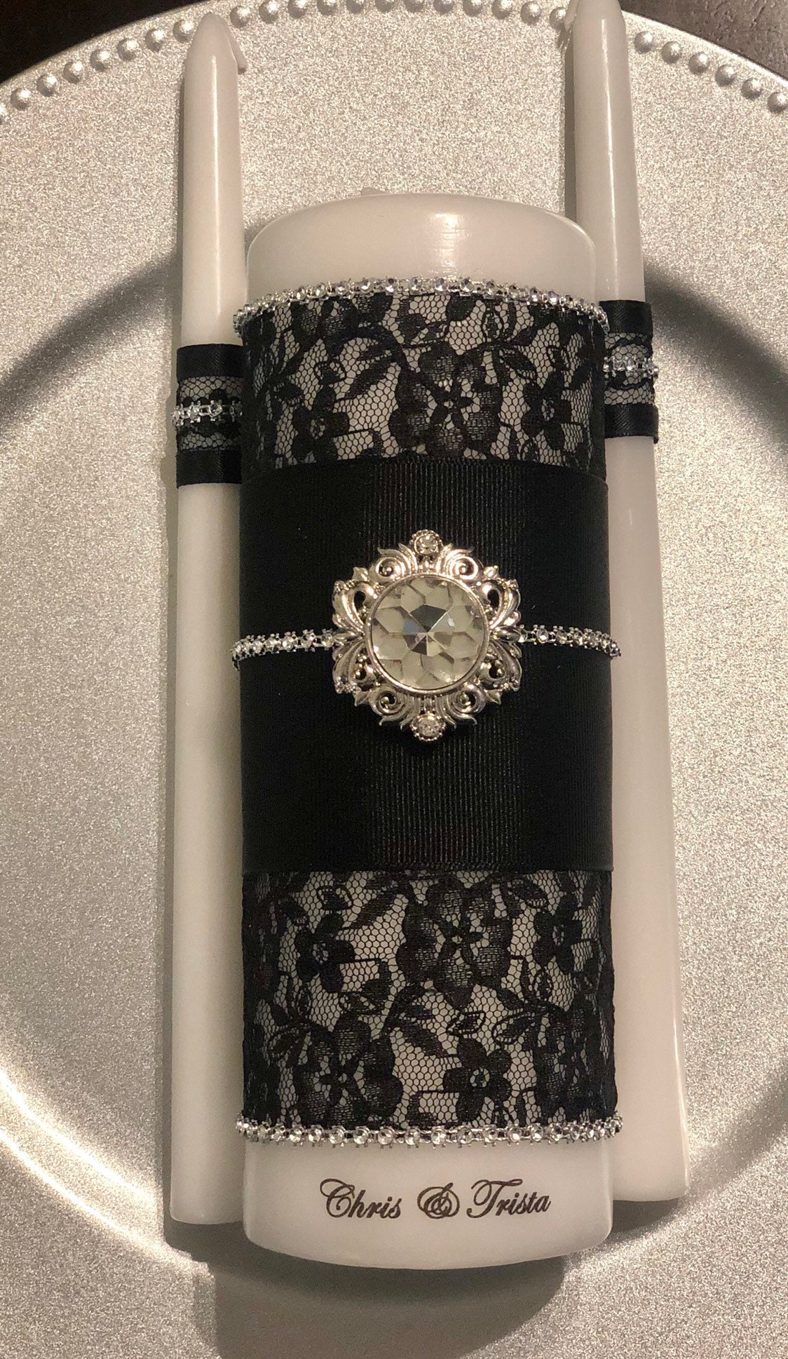 Black lace Unity Candles. Church Candles. Lace wedding Etsy