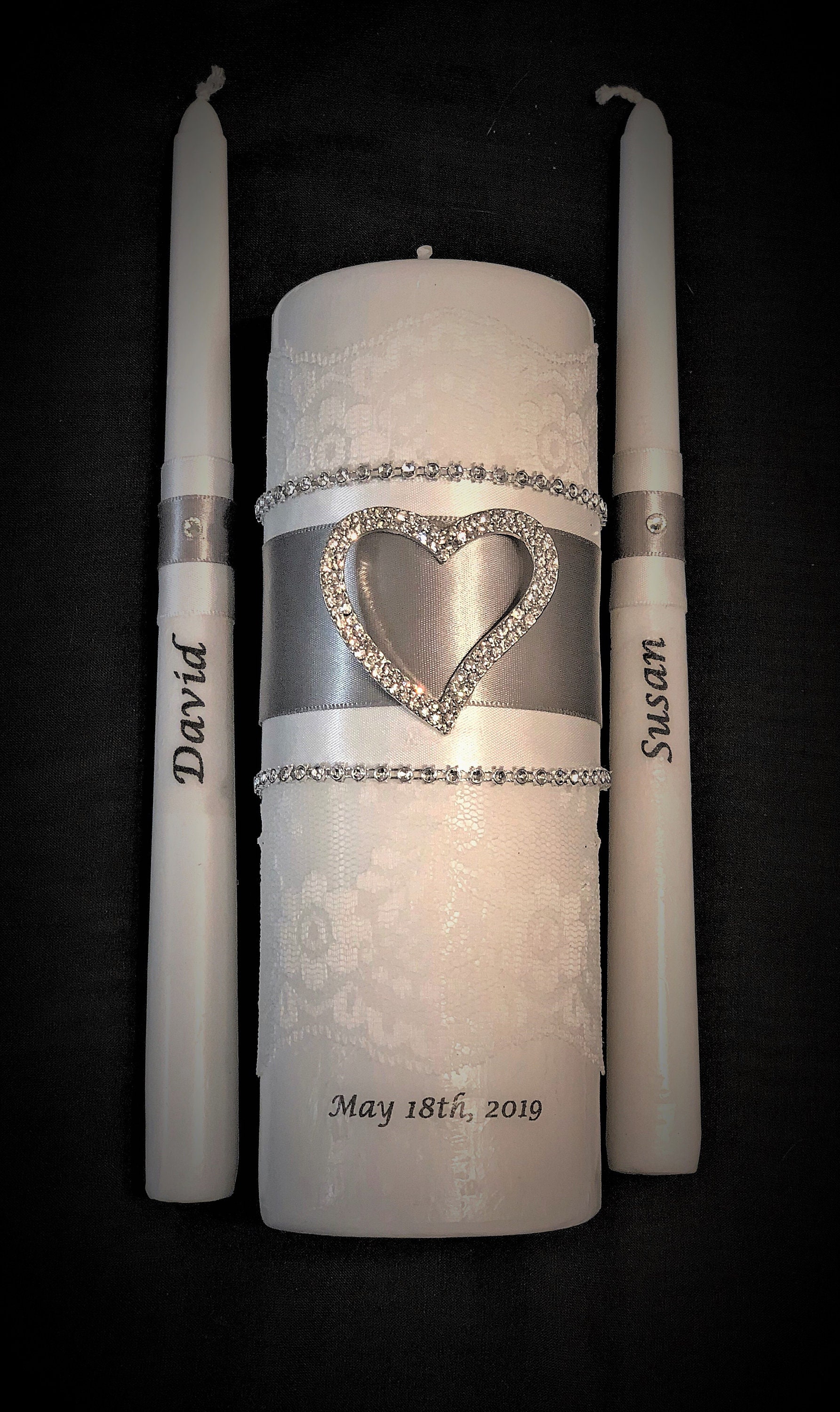 Unity candle set. Rhinestone unity candle set. Catholic Etsy
