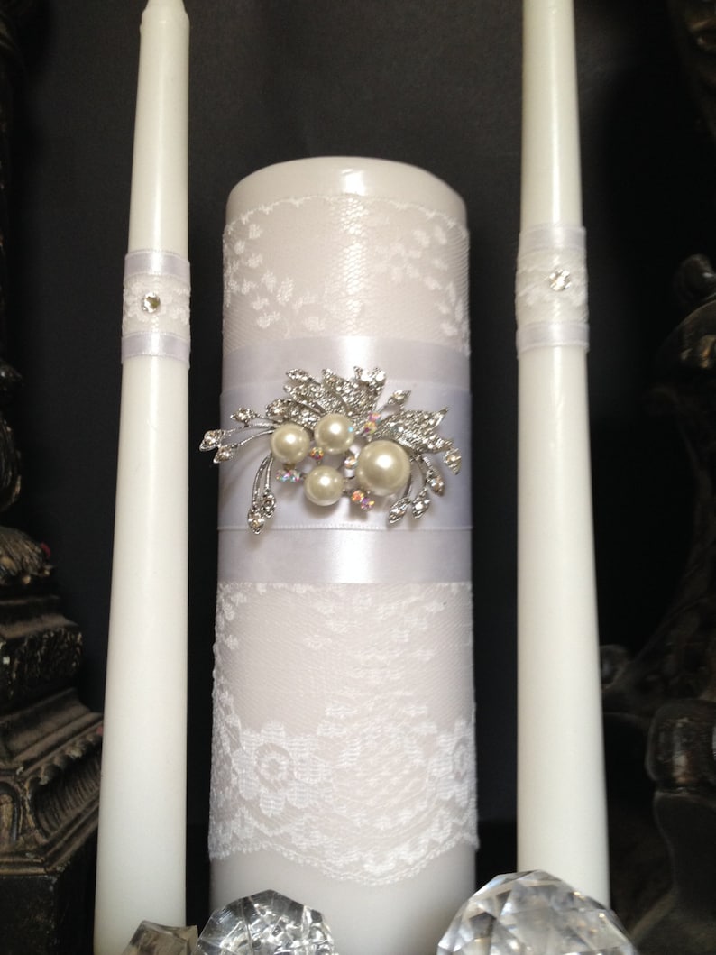 Unity Candle Set. White Lace Unity Candles. Catholic Unity Etsy Norway