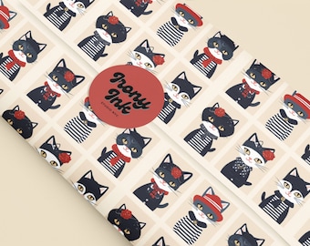 Parisian Cat Holiday Wrapping Paper: Gift Wrap for Cat Lovers