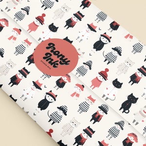 Cat Lover's Holiday Gift Wrap: Cute Parisian Winter Cats Wrapping Paper