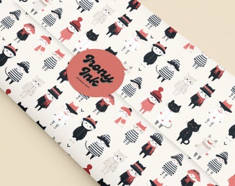 Parisian Winter Cats Gift Wrap: Holiday Cat Lover Wrapping Paper
