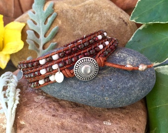czech beads, african glass, sterling charms wrap bracelet