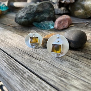 sterling silver amber stud earrings handmade